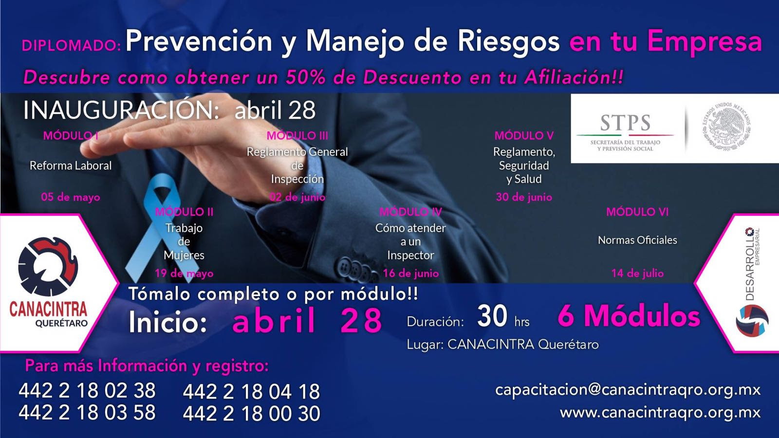  Inaugura Canacintra este 28 de abril diplomado de prevención y manejo de riesgos en las empresas