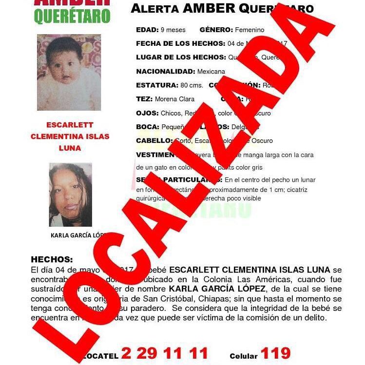  Localizan a bebé desaparecida el jueves 04 de mayo