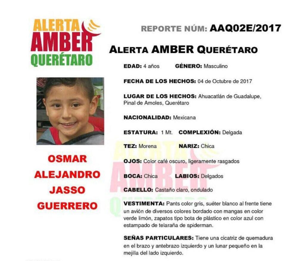  Activan Alerta Amber por niño desaparecido en Pinal de Amoles