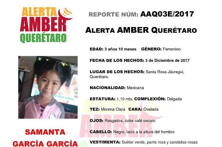  Activan Alerta Amber para localizar a la menor Samanta García García