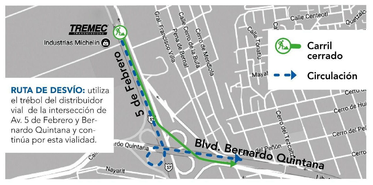  Puente elevado de 5 de Febrero con B. Quintana será cerrado a la circulación este sábado