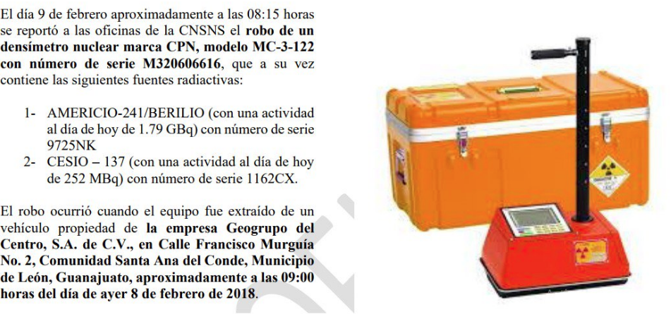  Emiten alerta para Querétaro y otros 6 estados por robo de fuente radioactiva