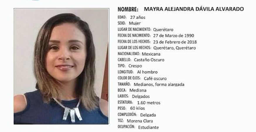  Activan Protocolo Alba por desaparición de Mayra Alejandra Dávila Alvarado