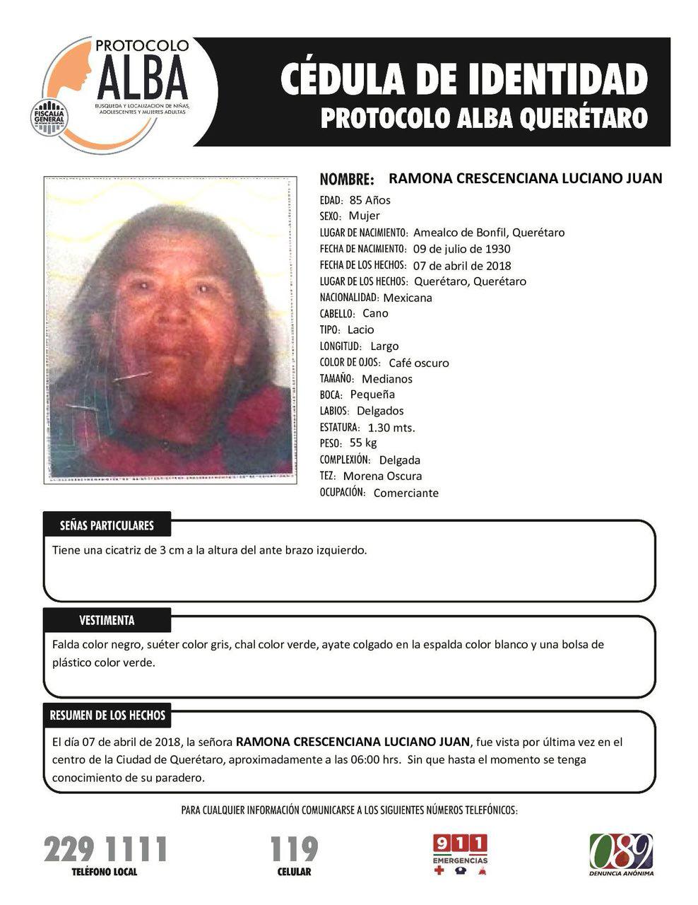  Activan Protocolo ALBA para la bA?squeda de octogenaria
