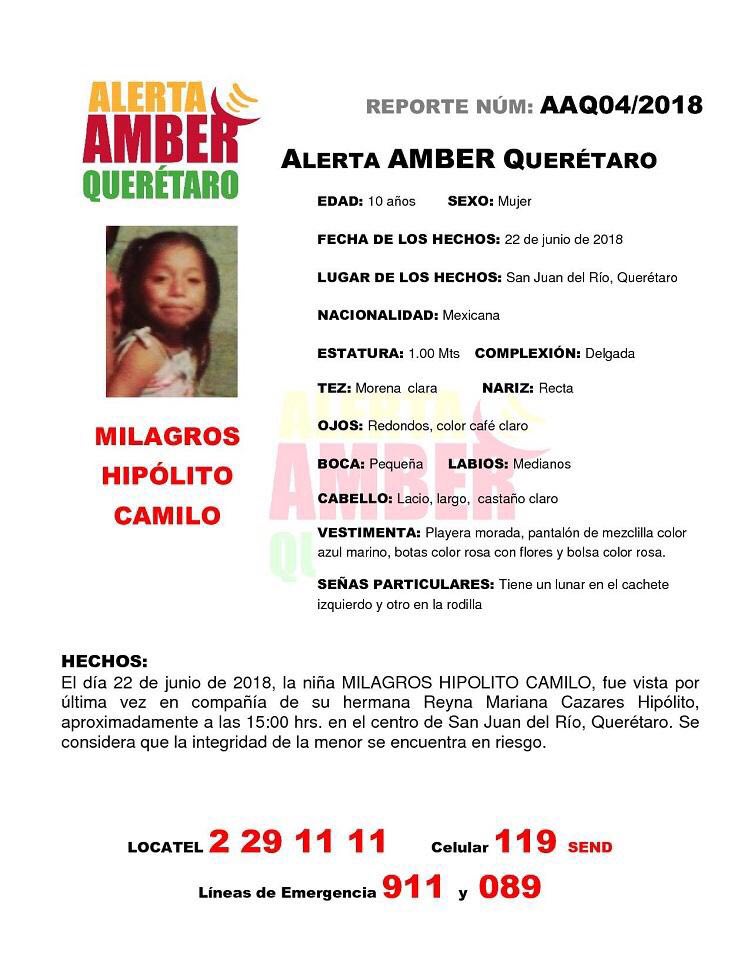  Activan Alerta AMBER por desaparición de menores en San Juan del Río