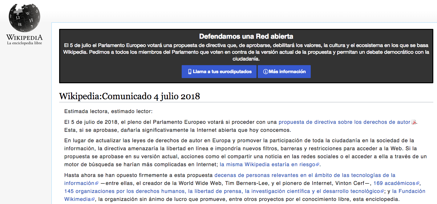  Wikipedia en español suspende su servicio