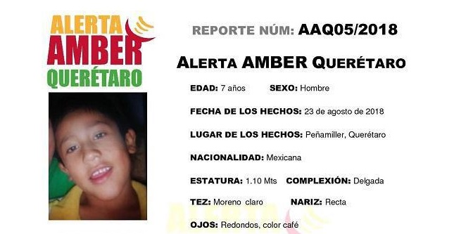  Activan Alerta Amber por menor desaparecido en Peñamiller