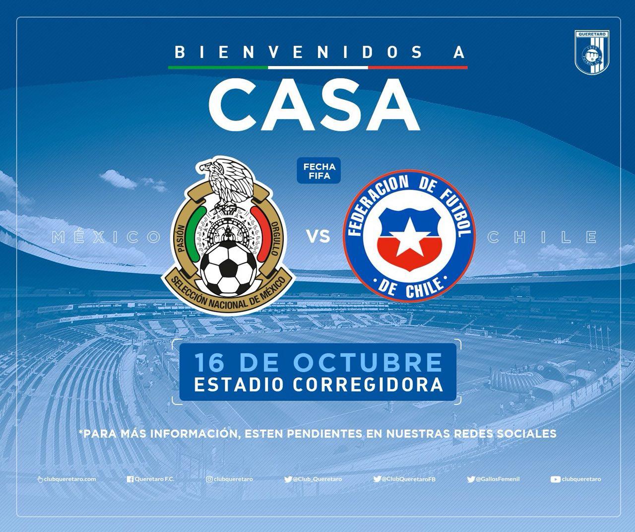  Selección Mexicana recibirá a Chile en el estadio Corregidora de Querétaro