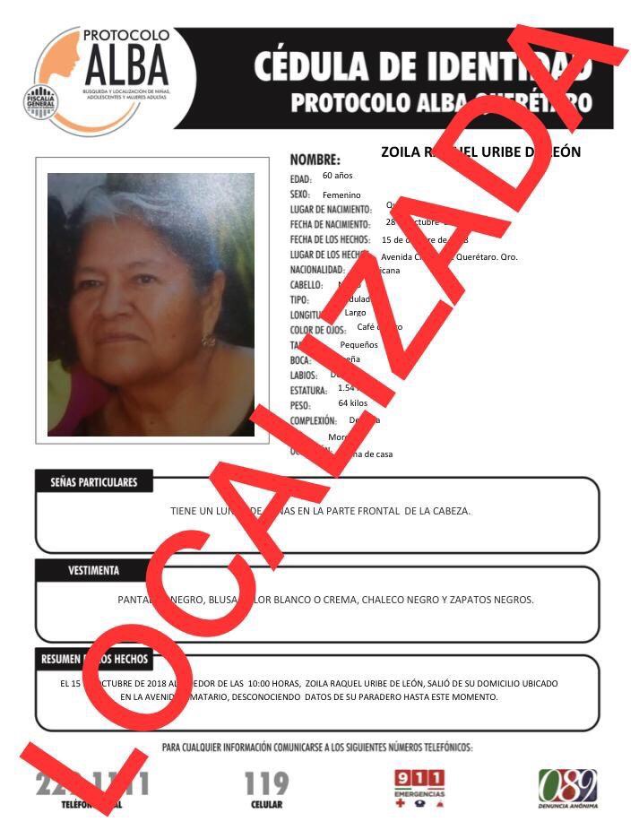  Localizan a sexagenaria