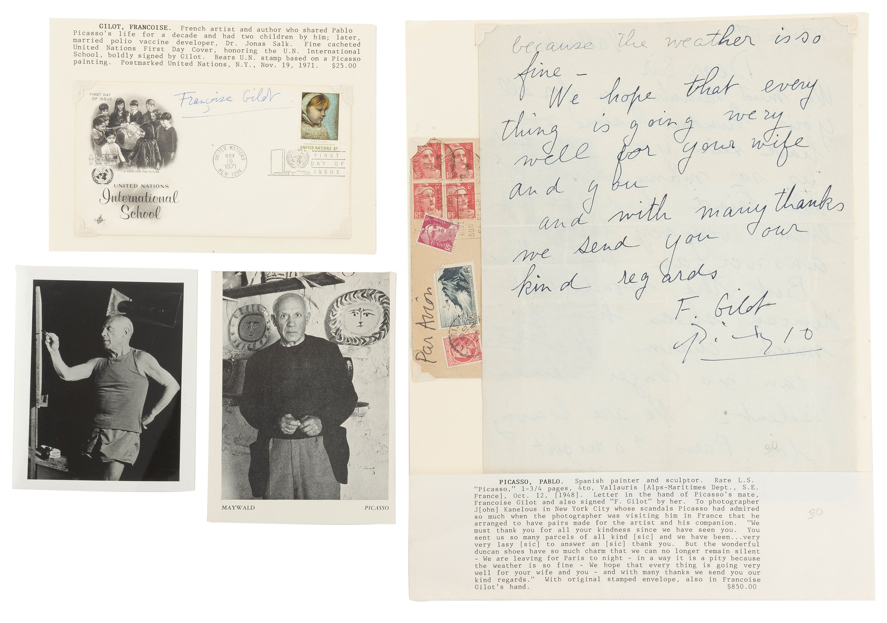  Una carta firmada por Picasso y Francoise Gilot sale a subasta en México