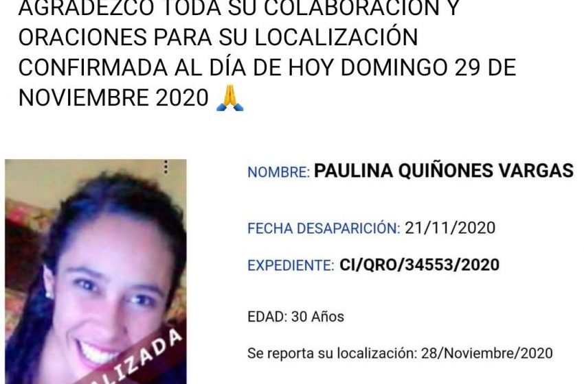  Paulina Quiñonez Vargas ya fue localizada, confirma su mamá