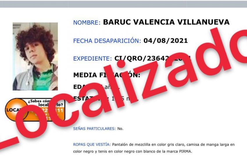  Fiscalía localiza a Baruc Valencia, adolescente reportado como desaparecido