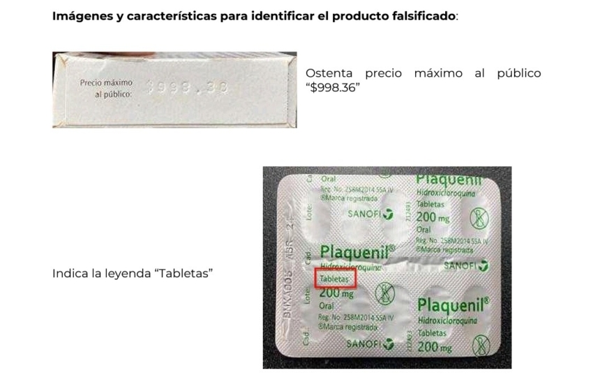  Advierten por falsificación del producto Plaquenil (Hidroxicloroquina) 200 mg