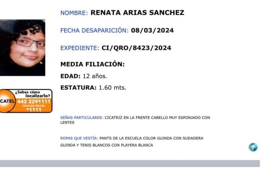  Sin noticias de Renata Arias Sánchez, desaparecida el 8M
