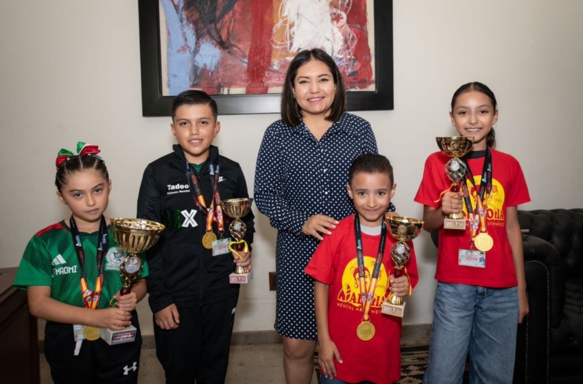  Claudia Martínez recibe a niños marquesinos campeones en cálculo mental en Madrid