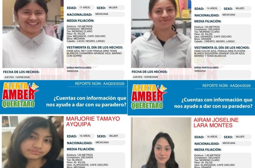  Fiscalía coordina búsqueda de cuatro niñas desaparecidas en Querétaro