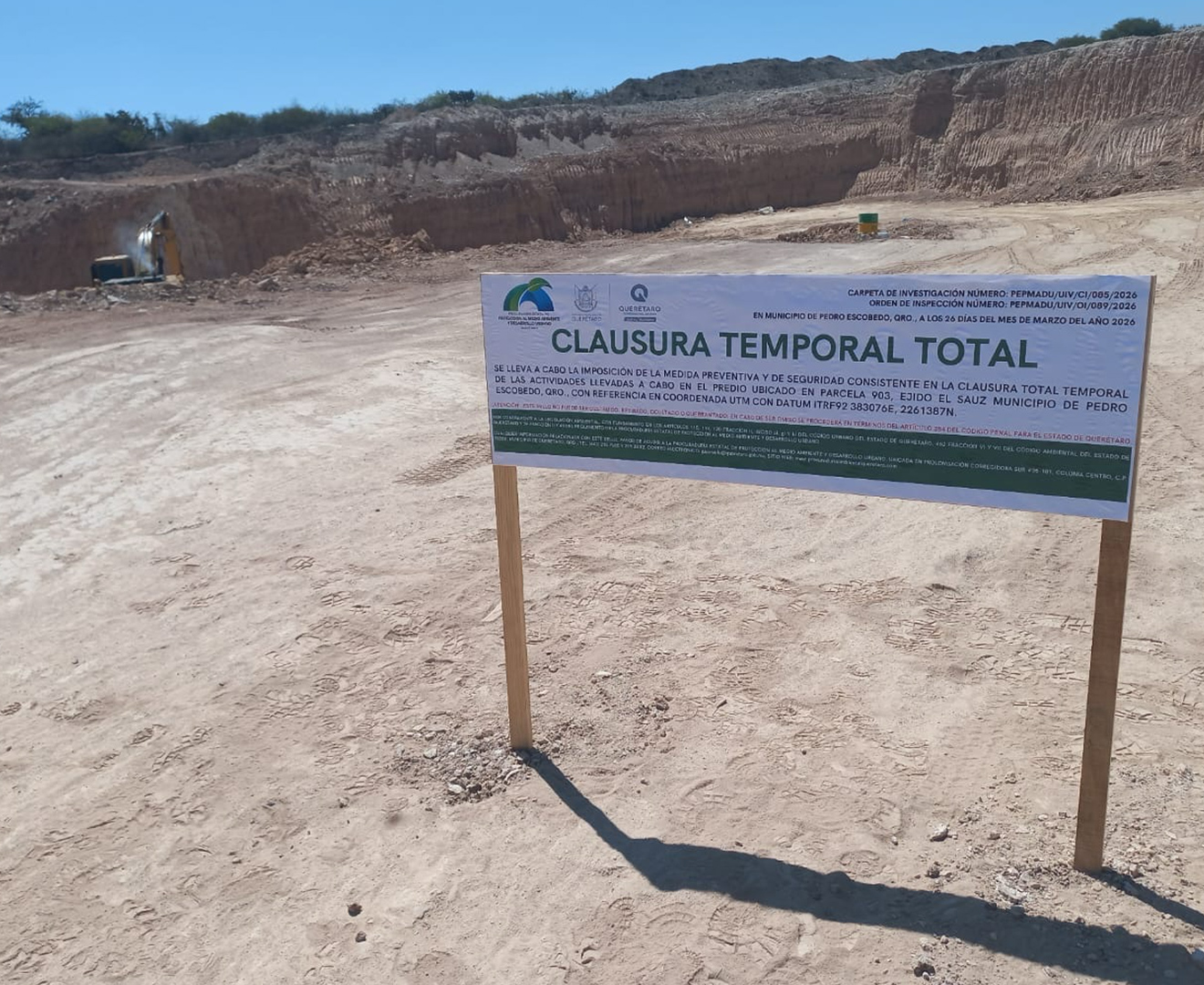  Clausuran banco de tepetate en Pedro Escobedo por falta de permisos ambientales