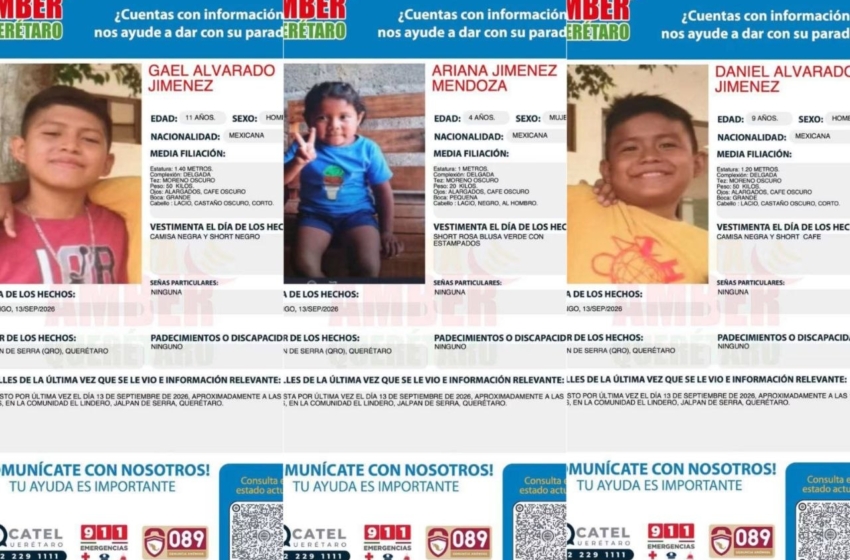  Buscan a Ariana, Daniel y Gael, tres hermanos desaparecidos en Jalpan