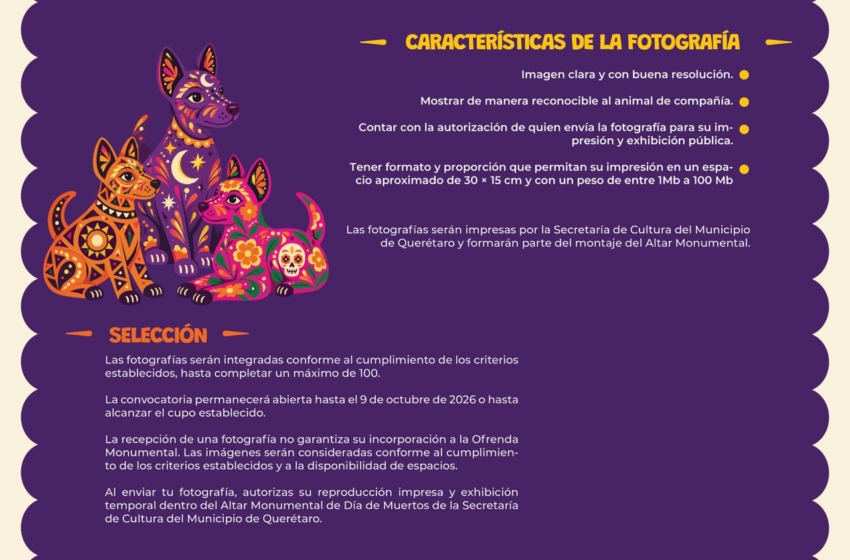  Municipio de Querétaro invita a homenajear a mascotas fallecidas en Ofrenda de Día de Muertos